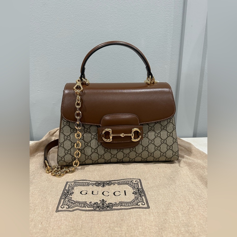 Gucci GG Supreme Monogram Calfskin Medium Horsebit 1955 Top Handle Bag - Picture 4 of 17